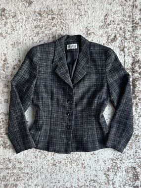 Vintage GIANNI Sport Black and White Wool Tweed Button-Front Blazer
